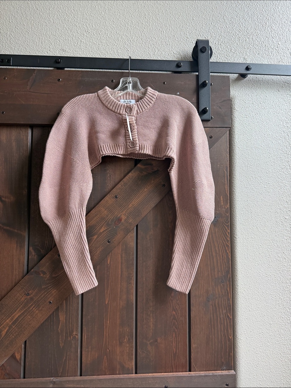 Anthropologie Dusty Rose Cropped Crewneck Button Sweater